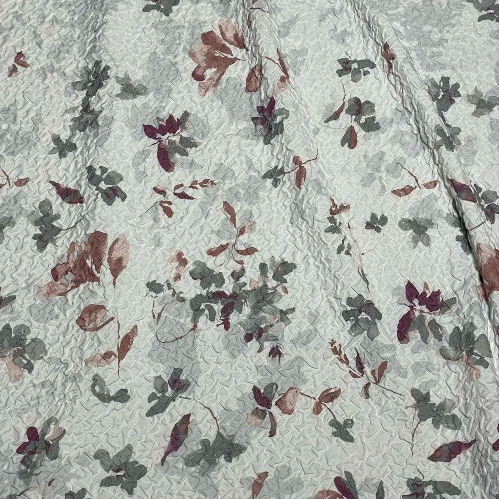 DKNY “Jasper” White Textured Fabric Shower Curtain w/Multicolor Floral Designs